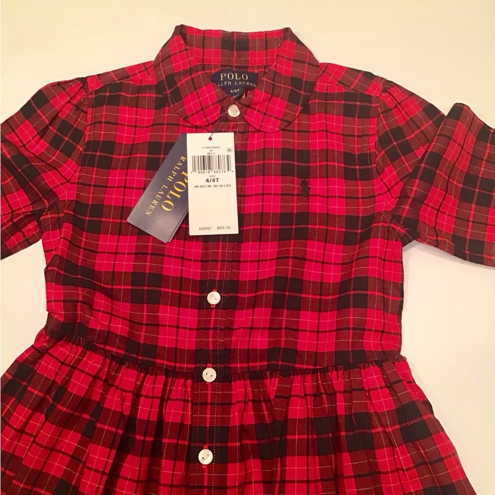 Ralph Lauren Cotton Tartan Plaid Dress Button Down Sleeves Pockets - Picture 2 of 9